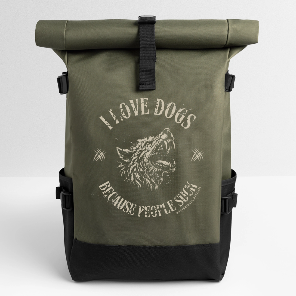 
                  
                    Rolltop Rucksack | I love Dogs because... - Olive/Schwarz
                  
                