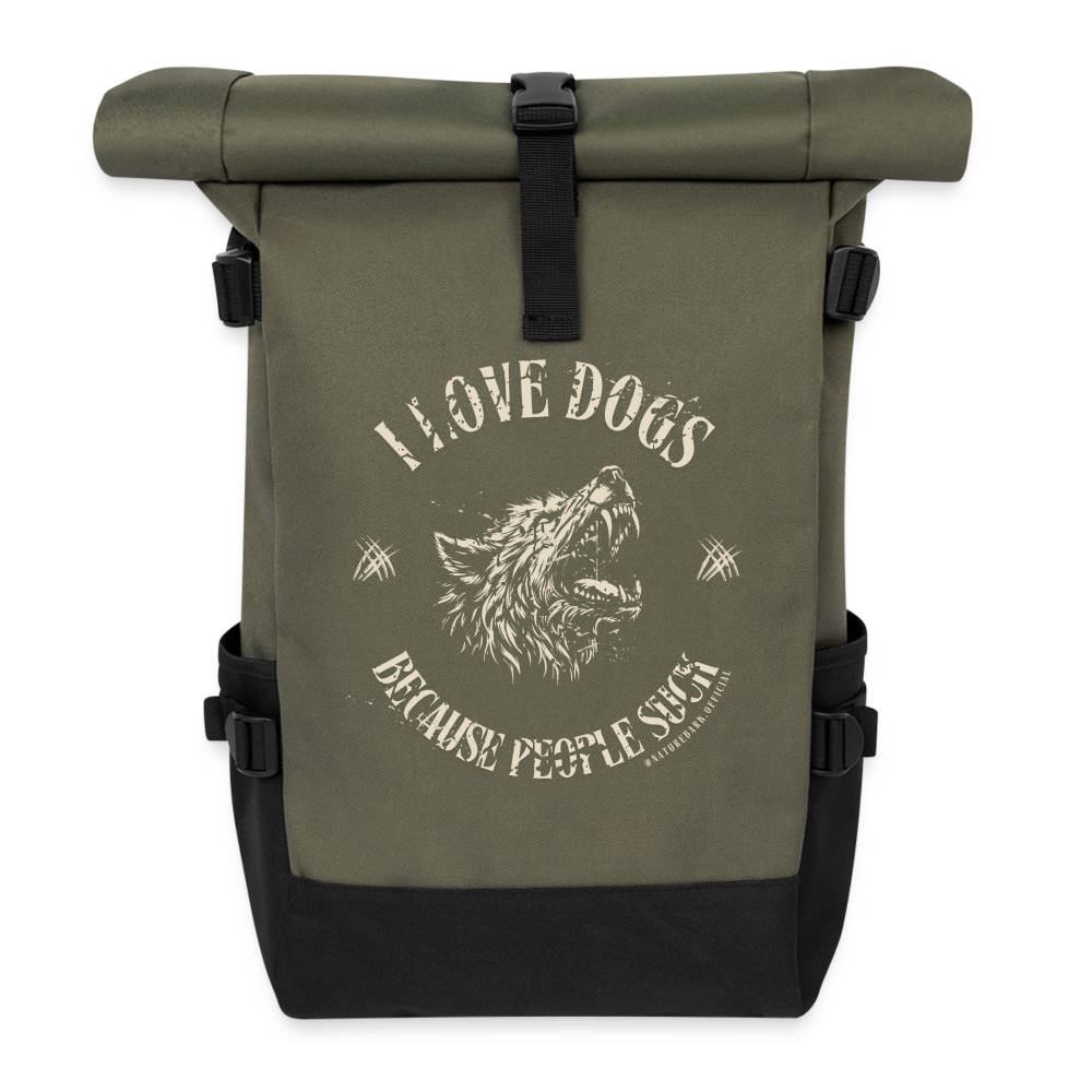 
                  
                    Rolltop Rucksack | I love Dogs because... - Olive/Schwarz
                  
                