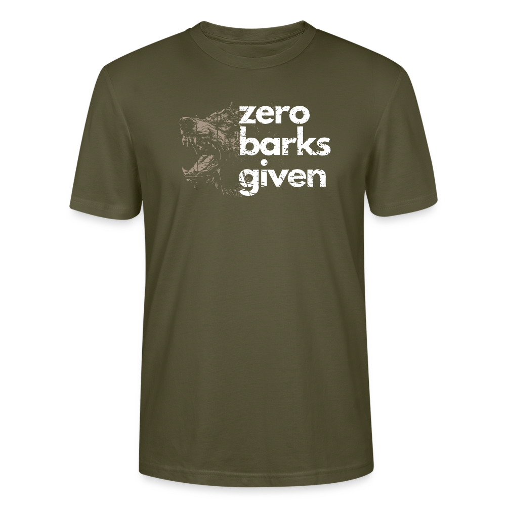 
                  
                    Unisex T-Shirt | zero barks given | White - Khaki
                  
                